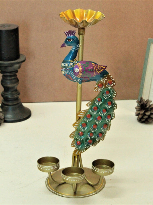 Crafted Peacock Tealight Holder , peacock statue